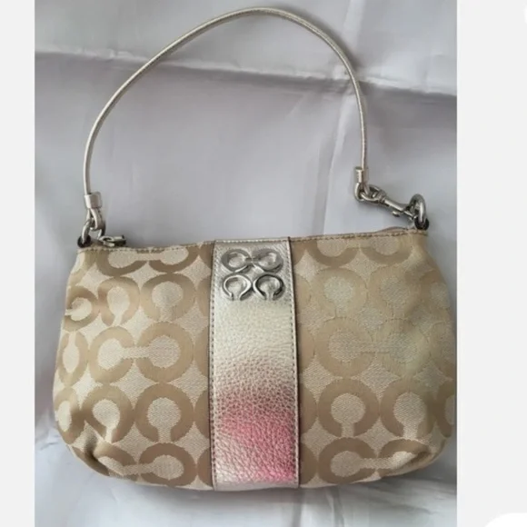 Authentic Coach Beige & Metallic Gold Accent Wristlet - Picture 16 of 16